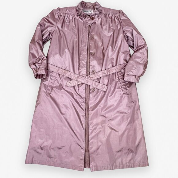 Vintage Changing Scene Rain Coat Belt Size 18 Zip Out Quilted Liner Shiny Fabric - Picture 5 of 16